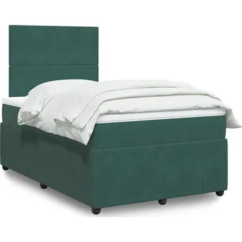 Postel vidaXL Box spring postel s matrací 120 x 200 cm samet [3294609] Barva: Tmavě zelená