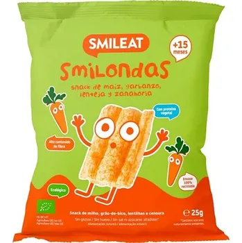 SMILEAT Bio kukuřičné křupky hrášek, čočka, mrkev s olivovým olejem a vitamínem B1 25 g