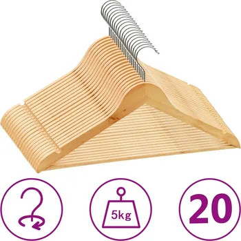 Ramínko 20 ks šatních ramínek protiskluzové tvrdé dřevo - 8719883994079