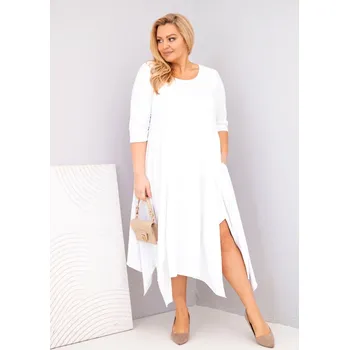 Dámské šaty Dámské bavlněné Plus Size šaty s asymetrickým spodním lemem bílé Barva: Bílá, Velikost: universal