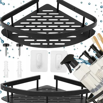 Drátěná police Rohová polička do koupelny do sprchy samolepicí hliníková černá LOFT