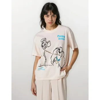 Dámská móda Sinsay - Bavlněná košilka s potiskem Lady and the Tramp - béžová - 021HB-02X - 021HB-02X-XL