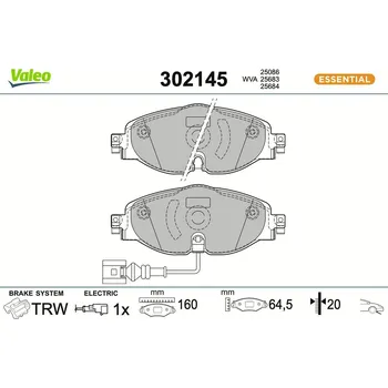 Brzdová destička Sada brzdových destiček, kotoučová brzda VALEO 302145