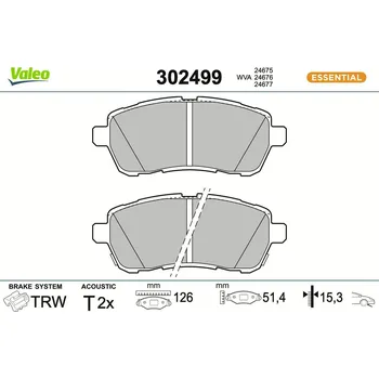 Brzdová destička Sada brzdových destiček, kotoučová brzda VALEO 302499