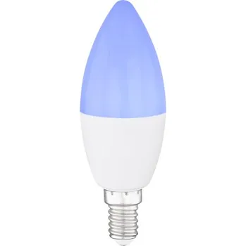 Žárovka GLOBO LED žárovka, kov bílý, plast opál bílý, RGB+bílá, kompatibilní s Google Assistant a Alexa, mobilní aplikace, dál.ovládání, stmívatelné, měnič a fixace barvy, Ø3,7cm V:10,6cm, E14 LED 5W 230V 470lm, RGB LED 0,7W 230V, změna barvy světla 3000-6000K