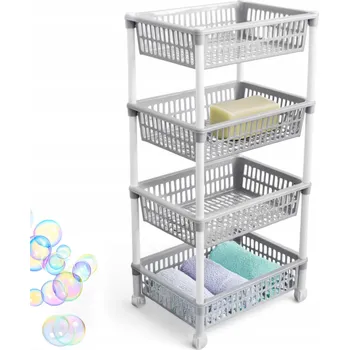 regál Regál na kolečkách, 4 police, plastový, šedý, do koupelny, kuchyně, mobilní, 82 cm