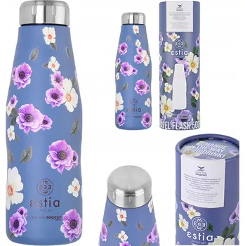 Termoska Termoska na kávu, čaj 500 ml – modrá s květinovým vzorem