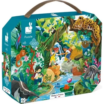 Puzzle Janod puzzle v kufříku dobrodružství v džungli 100 dílků