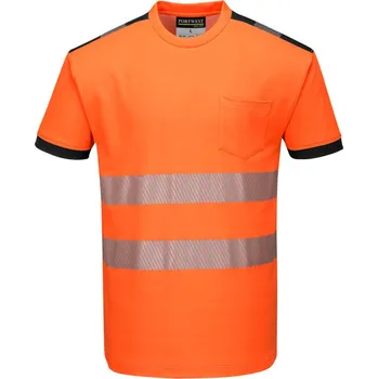 pracovní tričko PORTWEST Tričko HiVis PW3 T181, krátký rukáv, reflexní POR-T181OBRXS XS Oranžová/černá