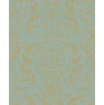 Tapeta ZELENÁ TAPETA SE ŠEDÝM LESKLÝM VZOREM, ROSTLINNÉ ORNAMENTY