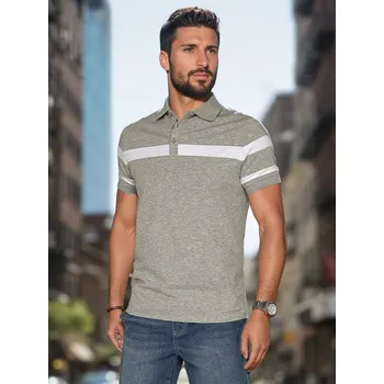 Pánské tričko Pánská košile polo z paskami PX0628 Barva: Světle Šedá, Velikost: L