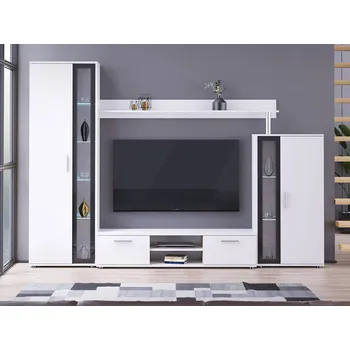 Obývací stěna Mirjan_zondo Obývací stěna Orenia (bílá + bílá + černé sklo) (osvětlení led bílé)