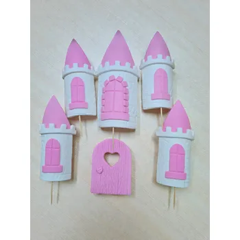 Přisada na vaření a pečení Jedlá dekorace na dort: Pohádkový růžový hrad (sada 6 dílů)