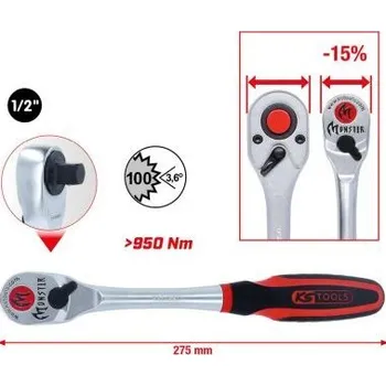 KS Tools 935.1290 Přepínací ráčna 1/2" Monster, 100 zubů