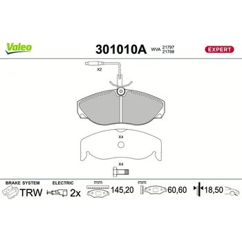 Brzdová destička Sada brzdových destiček, kotoučová brzda VALEO 301010A