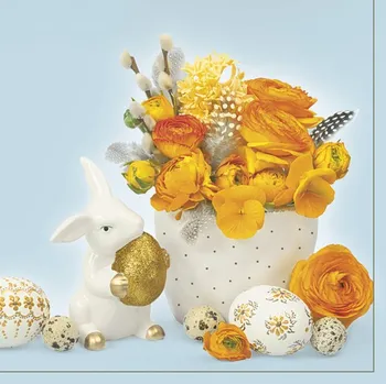 Papírový kapesník Pol-Mak Ubrousky DAISY L (20ks) Pot with Yellow Flowers and Quail Eggs 615736