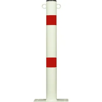 Plotový sloupek Flomat Bílo-červený ocelový kulatý parkovací sloupek s oky - 60 cm
