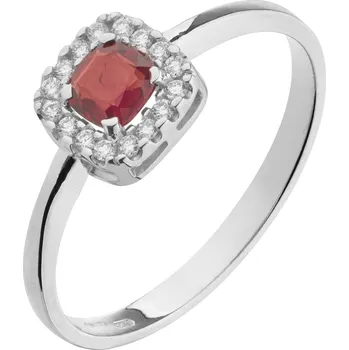 Prsten Zlatý prsten z bílého zlata s českým granátem a diamantem - čtverec Velikost: 58