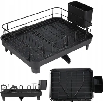 Odkapávač na nádobí Černý odkapávač na nádobí stojící sušák do kuchyně na příbory talíře