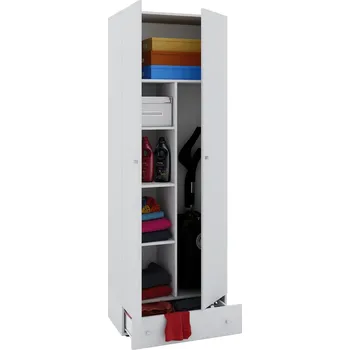 Koupelnový nábytek VCM Úklidová skříňka Vandol II s dvířky včetně zásuvky, bílá 487501