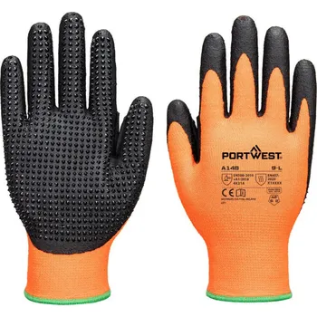 Pracovní rukavice PORTWEST Rukavice A148 Grip 13 Nitrile High Dotted POR-A148O8RXXL 2XL Oranžová/černá