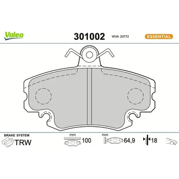 Brzdová destička Sada brzdových destiček, kotoučová brzda VALEO 301002