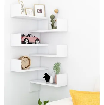 police Nástěnné rohové police 2 ks bílé 40 x 40 x 50 cm dřevotříska - 8720286596425