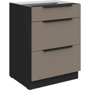 Kuchyňská skříňka Šuplíková skříňka LUNARA - šířka 60 cm, tmavě béžová / černá