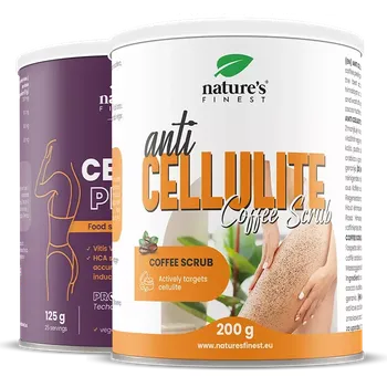 Celulitida a strie Nature's Finest Double Cellulite Attack | 2krokový režim pro vzhled celulitidy | garcinie + extrakt z červeného vína + peelingový kávový scrub pro hladší stehna a boky