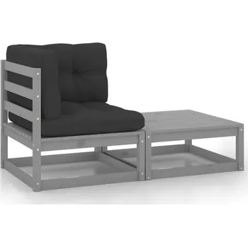 Zahradní sestava 2dílná zahradní sedací souprava a podušky šedá masivní borovice - 8720286355701