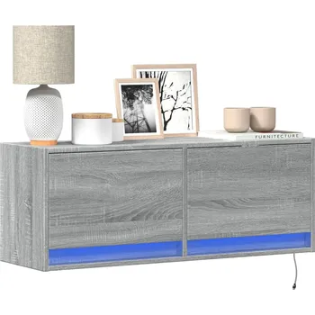 Televizní stolek Nástěnná TV skříňka s LED osvětlením šedá sonoma 100x31x35 cm - 8721102969324