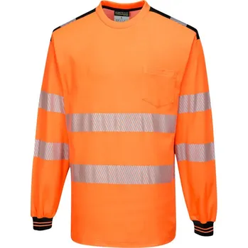 pracovní tričko PORTWEST Tričko PW3 Hi-Vis L/S T185, dlouhý rukáv POR-T185OBRM M Oranžová/černá