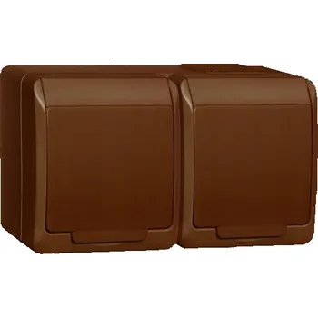 Elektrická zásuvka Hermes Hermetická dvojitá zásuvka na omítku s víčkem IP44 s uzemněním, hnědá