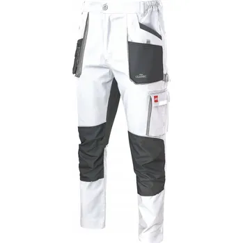 montérky PRACOVNÍ KALHOTY do pasu bílé Classic STRETCH Slim bílo-šedé velikost 64