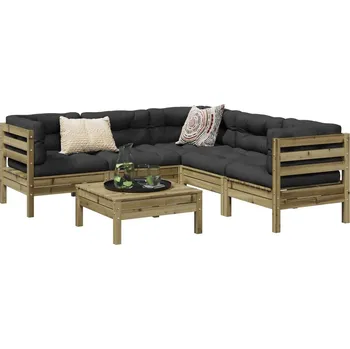 Zahradní sestava vidaXL 6dílná zahradní sedací souprava podušky borovice [3299451] Barva: Přírodně impregnované
