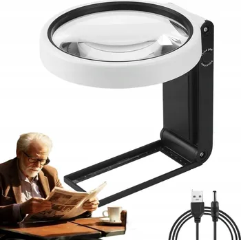 VELKÁ SKLÁDACÍ RUČNÍ STOJACÍ LUPA LED USB 10X 25X S 32 LED A 3 REŽIMY