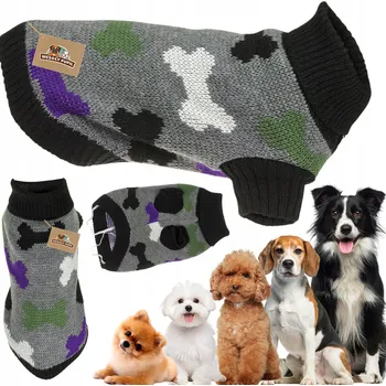 Dámský svetr SVETR pro psa kočku na zimu, teplé oblečení GOLF, svetr s kostkami, gumičky, velikost S