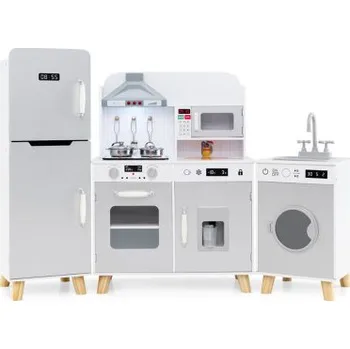 Dětská kuchyňka Dětská kuchyňská herní sada 3 v 1 TP10235GR s lednicí a pračkou, šedá - A COSTWAY