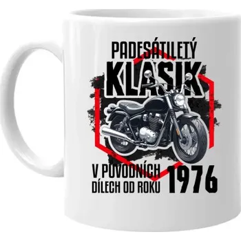 Žertovný předmět Padesátiletý klasik - v původních dílech od roku 1976 - hrnek s potiskem- Tričkový.cz