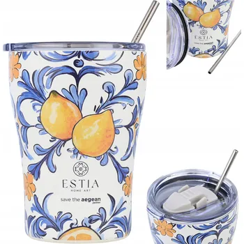 Termohrnek Termohrnek s motivem citronů, nepropustná termoska na kávu, čaj, s brčkem, 350 ml