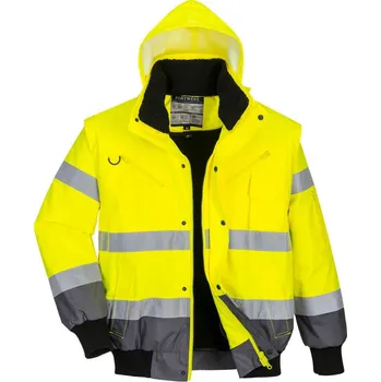 pracovní bunda PORTWEST Bunda Bomber Hi-Vis Contrast C465, odnímatelné rukávy, zateplená, reflexní POR-C465YGYXXXL 3XL Žlutá/šedá
