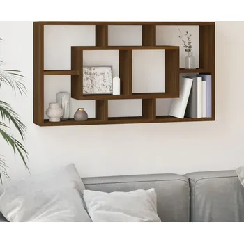 police vidaXL Nástěnná police s 8 přihrádkami [342591] Barva: hnědý dub