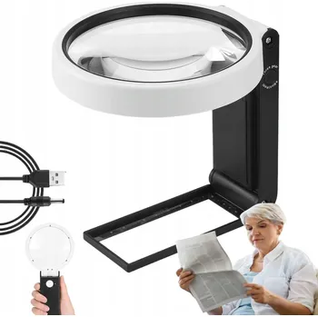 Lupa LUPIČKA S LED PODSVÍCENÍM 10x a 25x USB / baterie - 2v1 do ruky / na stůl