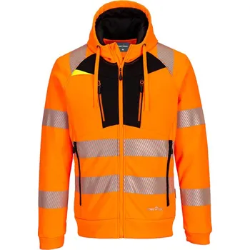 pracovní mikina PORTWEST Mikina s kapucí DX484 Hi-Vis na zip, reflexní POR-DX484OBRXXL 2XL Oranžová/černá