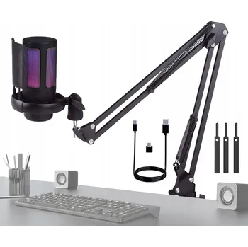 Mikrofon HERNÍ RGB USB MIKROFON K POČÍTAČI SE STOLNÍM RAMENEM A POP FILTREM