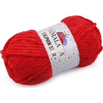 Příze Pletací žinylková příze s lurexovým vláknem Dolphin Star 100 g, střední, 6 (92118) červená