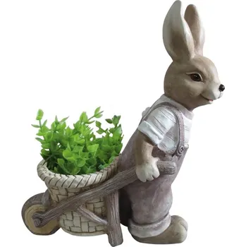 Zahradní dekorace Dekorace MagicHome Gecco, Zajíček s vozíčkem, magnesia, 42x19x49 cm