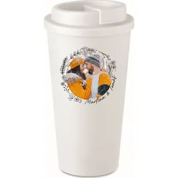 Termohrnek Personalizovaný bílý cestovní termohrnek s květinovým ohraničením