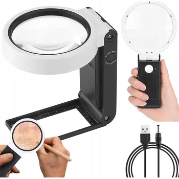 Lupa LUPIČKA S LED PODSVÍCENÍM 10x a 25x USB / baterie - 2v1 do ruky / na stůl