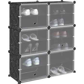 Úložný box Úložný organizér s 6 kostkami s dvířky černý PP - 8721158417688